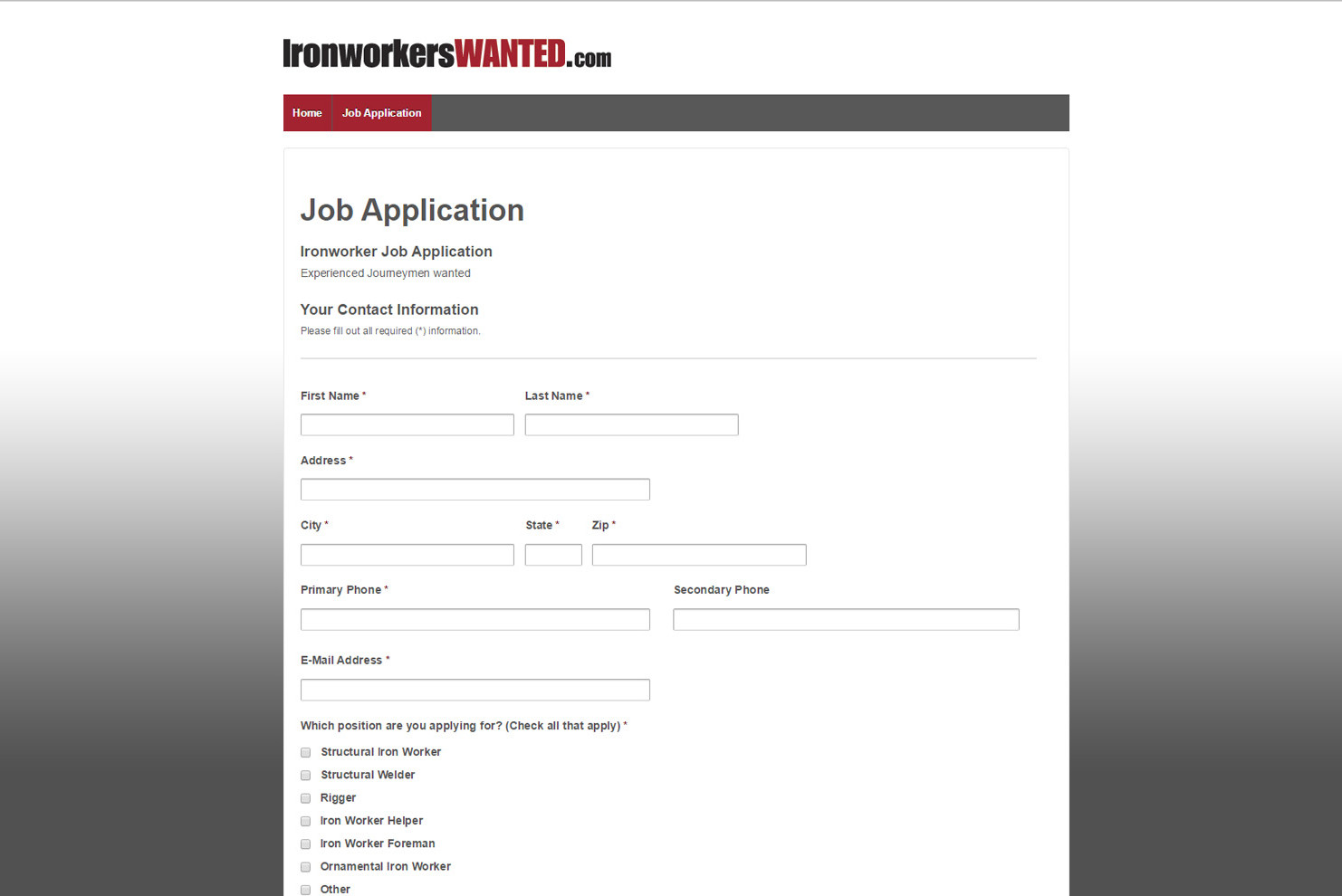 Ironworkers Wanted Application