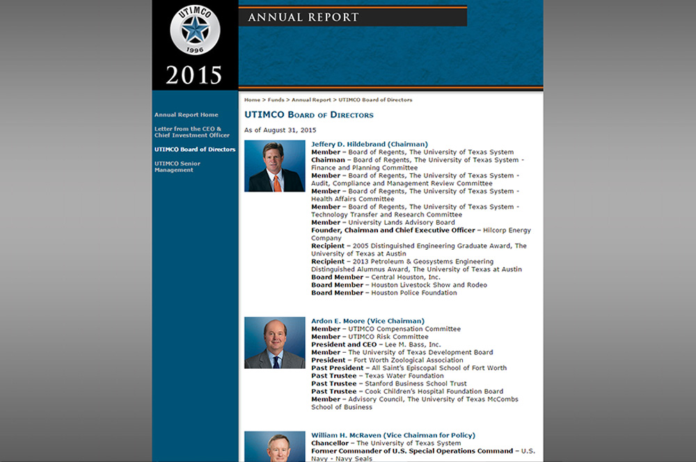 UTIMCO 2015 Annual Report Website Board of Directors