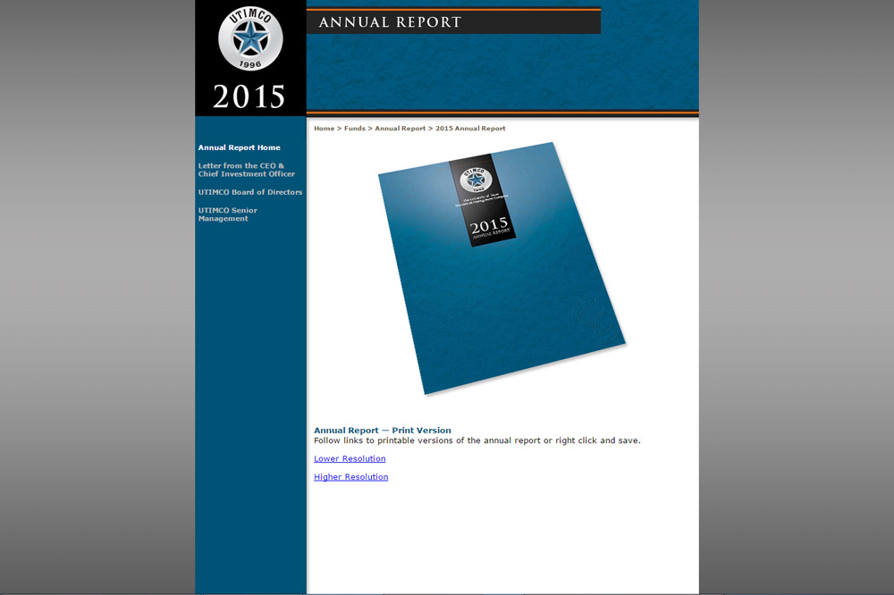 UTIMCO 2015 Annual Report Website Home Page